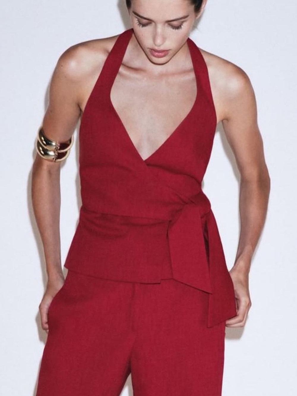 Zara Red Halter Wrap Top